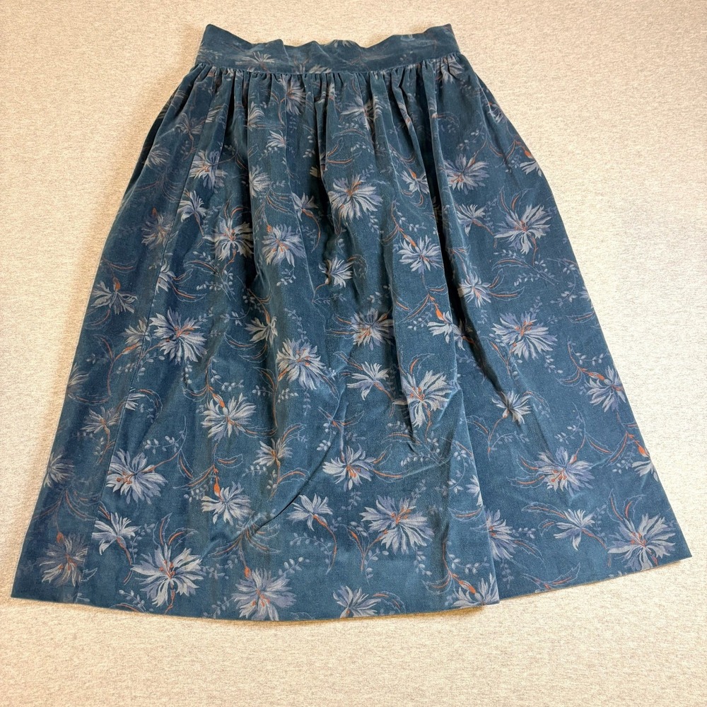 Unbranded A-Line Skirt Womens Blue Floral Felt/Velvet Midi Pleated Size Unknown